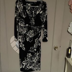 Ralph Lauren Black and White Floral Long Sleeve Dress